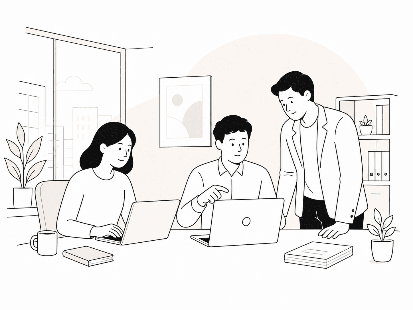 Illustration of an agency team reviewing a workflow together
